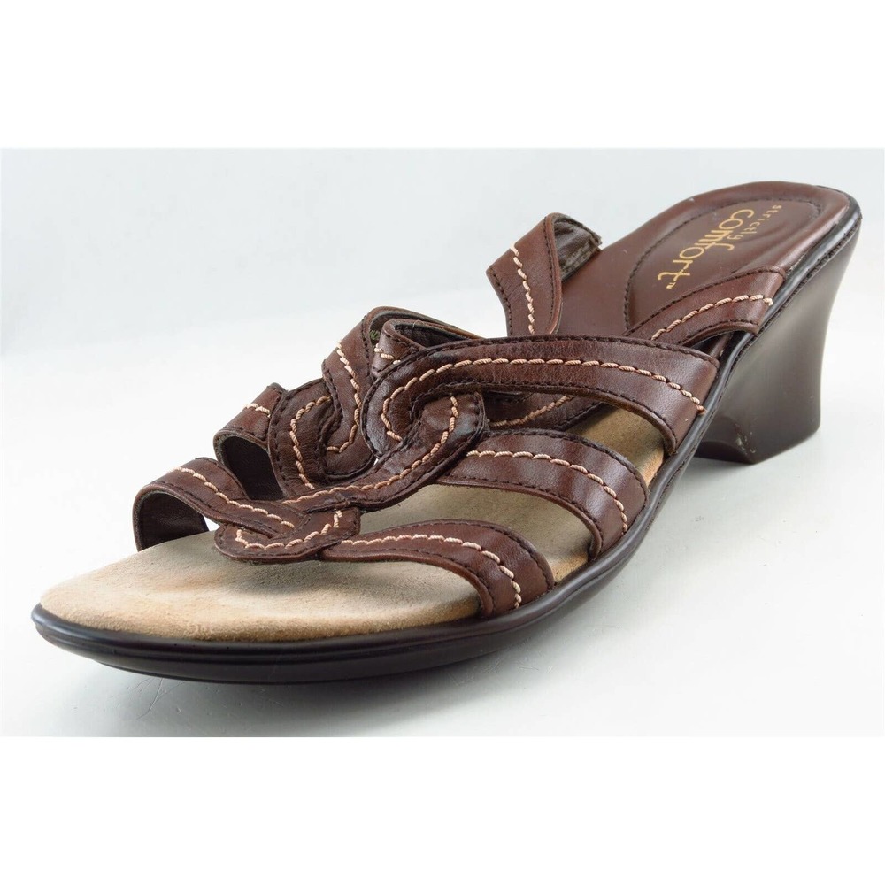 Strictly Comfort Slide Brown Leather Women Sandal Shoes Sz 9 M‎